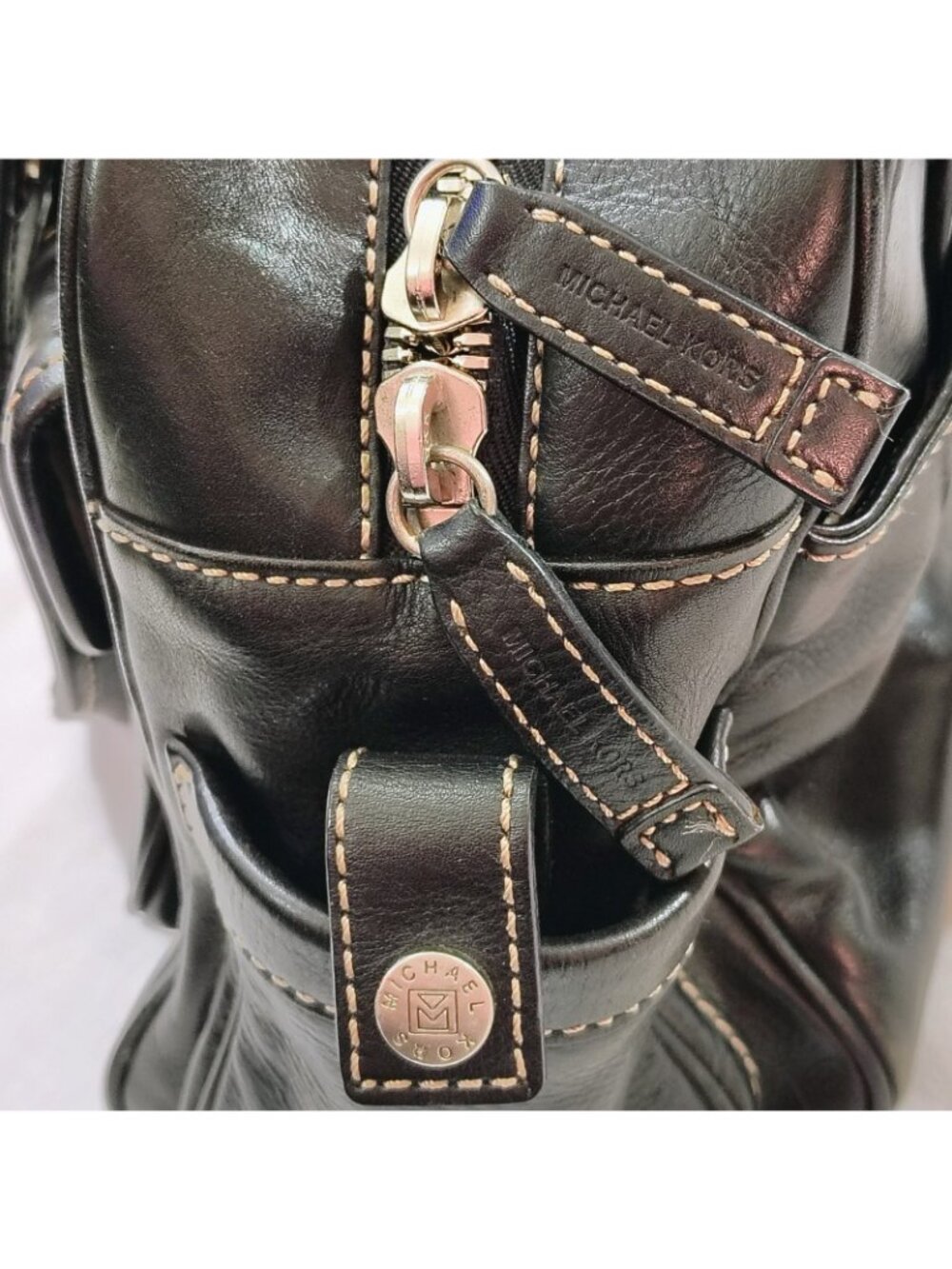 Michael Michael Kors Black Leather Satchel Shoulder Bag – Y2K Multi-Pocket Purse - Picture 15 of 16